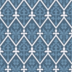 Gothic Revival floral lattice, blue