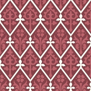 Gothic Revival floral lattice, deep rose