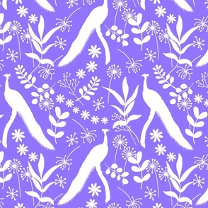 Peacock Jubilee - white silhouettes on lavender purple, medium 