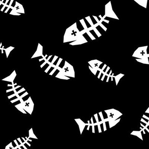 Halloween fish skeletons, large, bones, black and white