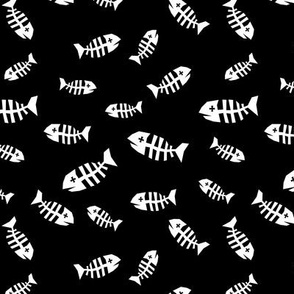 Halloween fish skeletons, bones, black and white