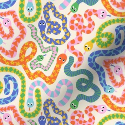 Happy Snakes V1: Brilliant bright colorful snakes, cute animal illustration for kids in pink, blue, yellow and green colors - Small