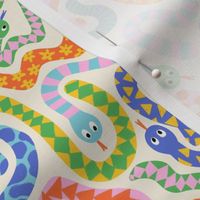 Happy Snakes V1: Brilliant bright colorful snakes, cute animal illustration for kids in pink, blue, yellow and green colors - Small