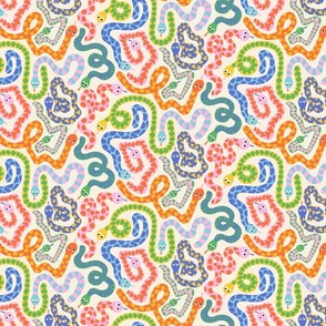 Happy Snakes V1: Brilliant bright colorful snakes, cute animal illustration for kids in pink, blue, yellow and green colors - Small