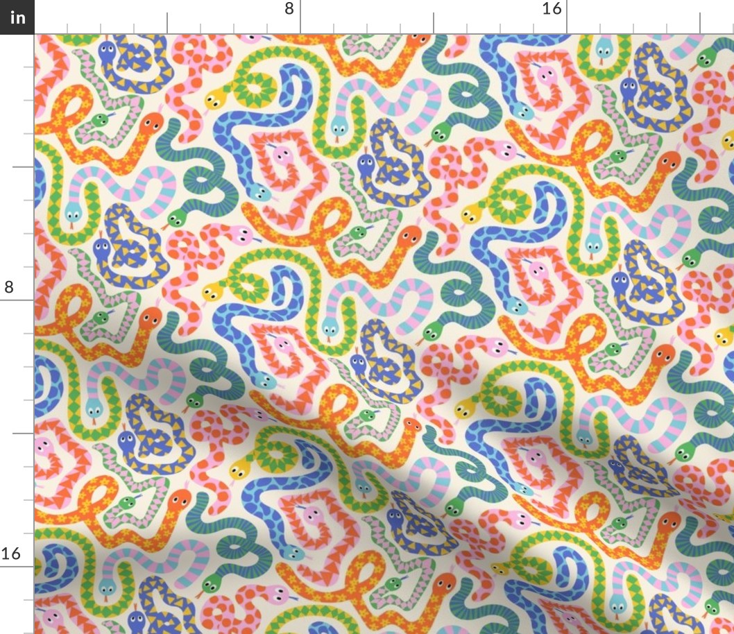 Happy Snakes V1: Brilliant bright colorful snakes, cute animal illustration for kids in pink, blue, yellow and green colors - Small