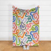 Happy Snakes V1: Brilliant bright colorful snakes, cute animal illustration for kids in pink, blue, yellow and green colors - Large