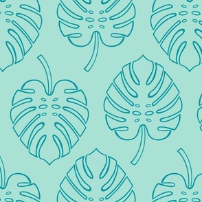 Monstera-Leaf-Shapes---M---BICHROME----BLUE---Joyful-Retro-Jungle---MEDIUM