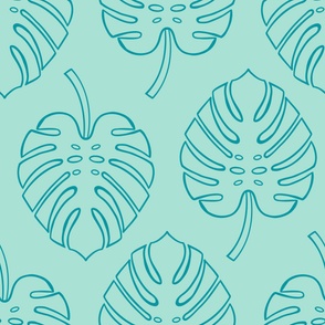 Monstera-Leaf-Shapes---XL---BICHROME----BLUE---Joyful-Retro-Jungle