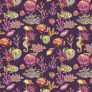 Whimsical underwater pattern with cute fish