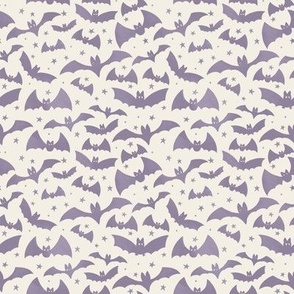 small scale halloween watercolor textured flying bats and stars in lilac purple
