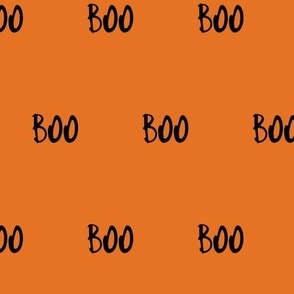 Halloween BOO word, scattered, orange, black 