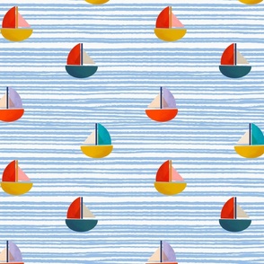 Colorful Boats Wave Stripe Blue