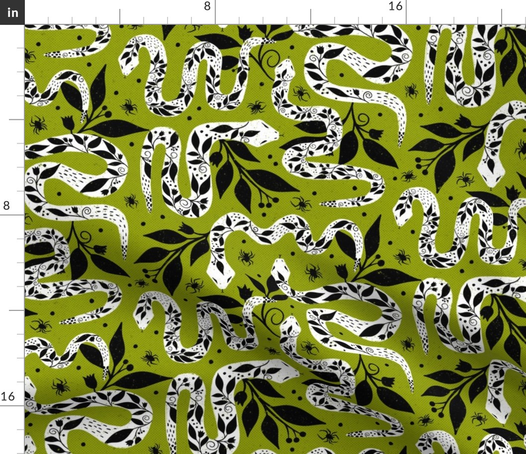 Gothic Snakes and Spiders on a Green Background