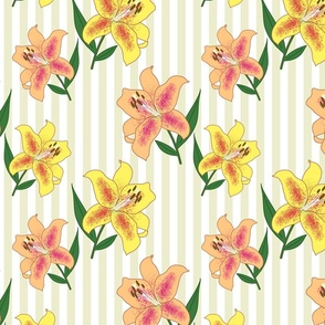 California Christmas Lilies #2 - ecru stripe, medium