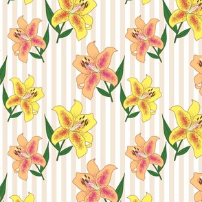 California Christmas Lilies #2 - linen beige stripe, medium