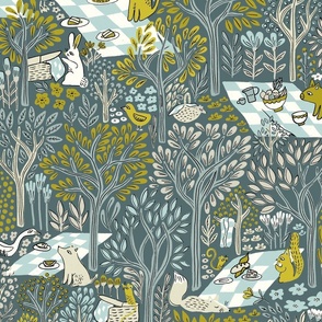 Picnic in the woods (blue and yellow)