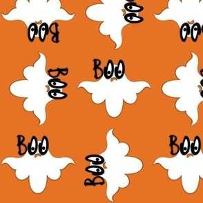 Halloween BOO ghost 1 fluffy,  orange, black, white 