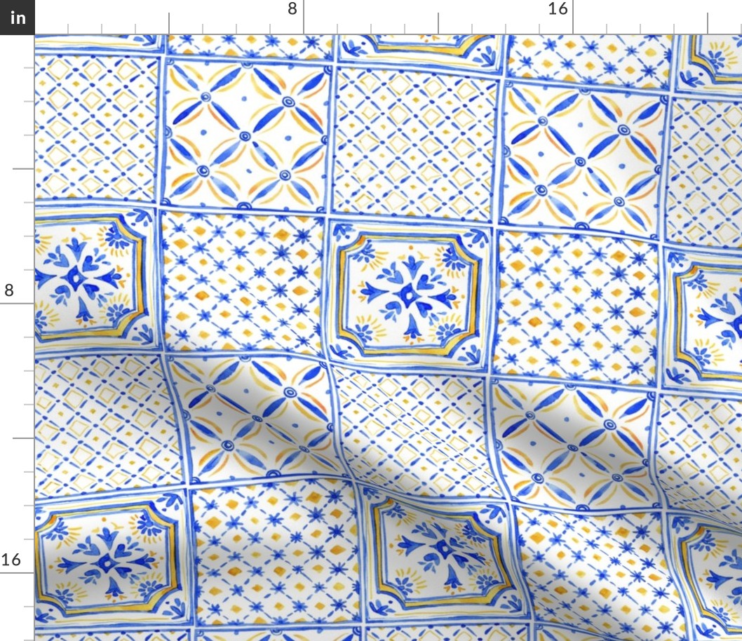 Watercolor blue yellow tile