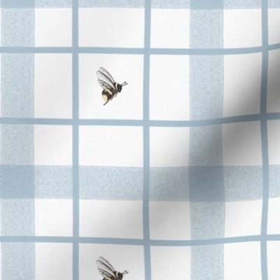 Bumble Bee Cottage Core Home Gingham on blue, Modern cottage, plaid, checks, stripes, honey bee, home decor