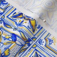 Geometric watercolor ornament blue yellow tile