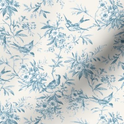 Bird Toile Original French Blue on Bone