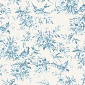 Bird Toile Original French Blue on Bone