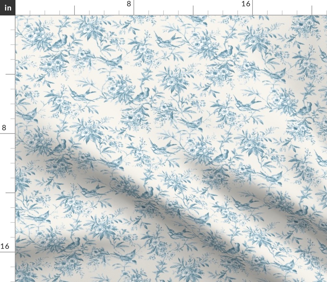 Bird Toile Original French Blue on Bone