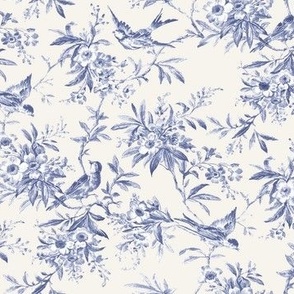 Bird Toile Original Blue on Bone