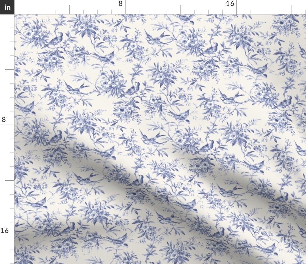 Bird Toile Original Blue on Bone