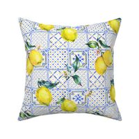 Summer lemon watercolor ornament blue yellow tile