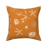 Large - Starfish and Shells - White on Orange