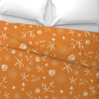 Large - Starfish and Shells - White on Orange