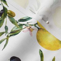 Summer watercolor lemons and olives on white