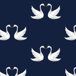 Kissing Swans on navy, large scale