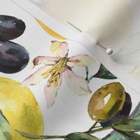 Watercolor lemon and olive summer fruit