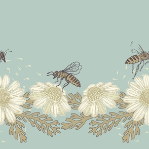 Cheerful pastel tones bees and chamomile seamless border