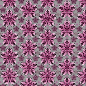 Pink Abstract Flowers on Grey