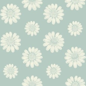 Soft Teal Background and White Chamomile Pattern