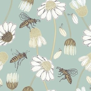Cheerful pastel tones bees and chamomile pattern