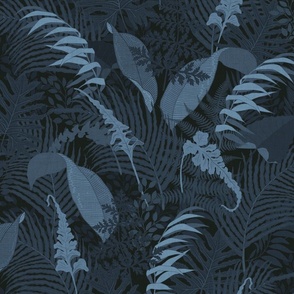 Forest Fern Blue Monochrome Large