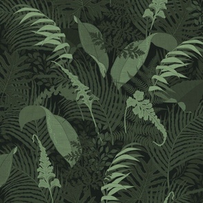 Forest Fern Green Monochrome Large