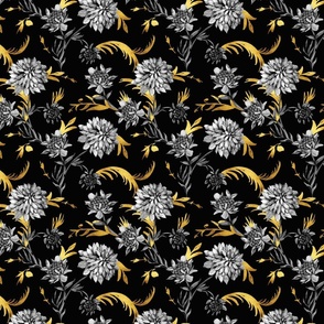 Black gold monochrome flowers