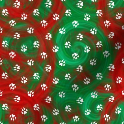 Holiday red green swirl Trotting paw prints