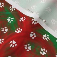 Holiday red green swirl Trotting paw prints