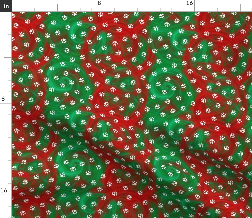 Holiday red green swirl Trotting paw prints