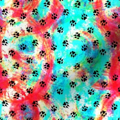 Light summer tie dye Trotting paw prints