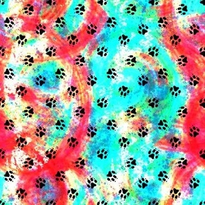 Light summer tie dye Trotting paw prints