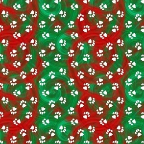 Holiday red green swirl kitty cat paw prints