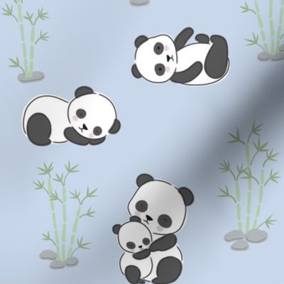 Pandas - cute panda bears and bamboo on baby blue - medium