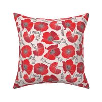 Scarlet red poppy flowers seamless pattern print